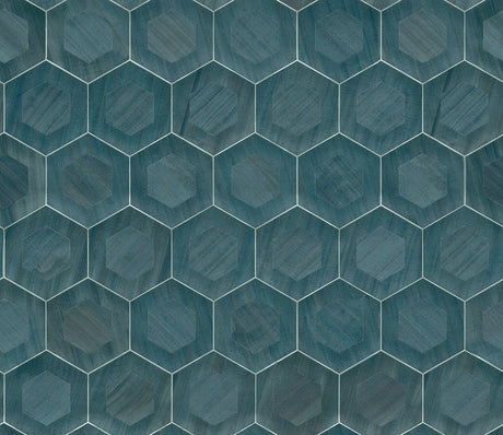 Eade’s Shunan Blue Wood Veneer Inlay Wallpaper Blue
