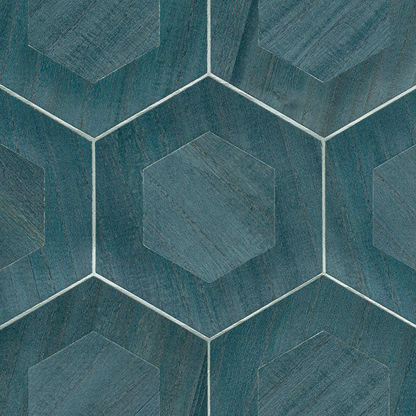 Eade’s Shunan Blue Wood Veneer Inlay Wallpaper Blue