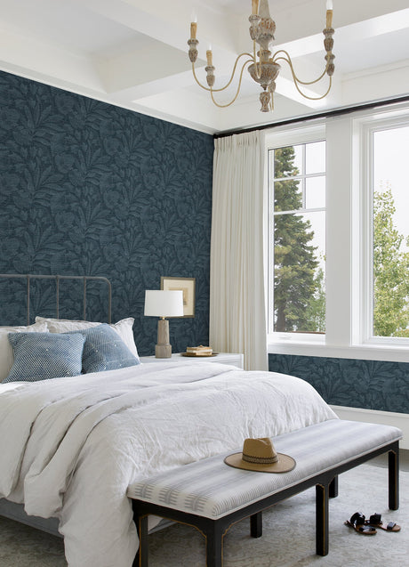 Eade’s Lei Navy Leaf Wallpaper Navy