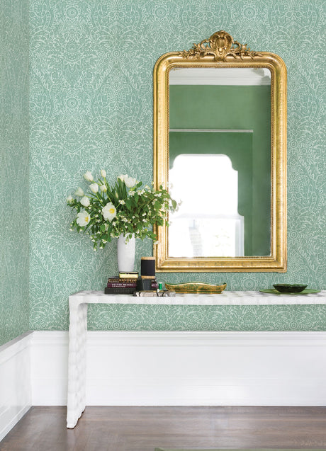 A-Street Prints 2973-87369 Maris Mint Flock Damask Wallpaper