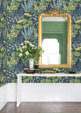 A-Street Prints 2973-90001 Brie Dark Blue Forest Flowers Wallpaper