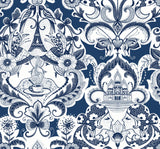 A-Street Prints 2973-90885 Sadie Navy Parisian Damask Wallpaper
