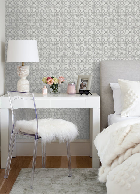 A-Street Prints 2976-86532 Sarni Platinum Grid Wallpaper
