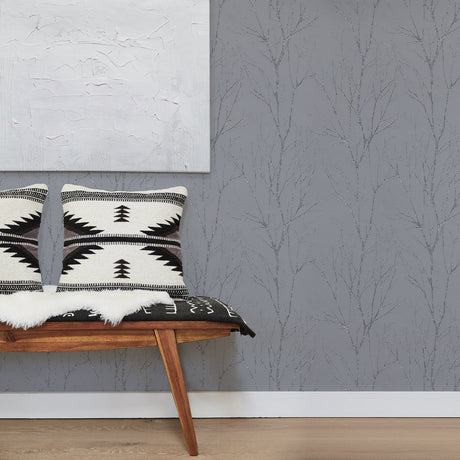 Advantage 2979-37260-1 Diani Pewter Metallic Tree Wallpaper