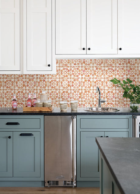 Advantage 2980-26194 Izeda Coral Floral Tile Wallpaper