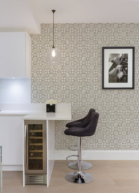 Advantage 2980-26195 Izeda Taupe Floral Tile Wallpaper