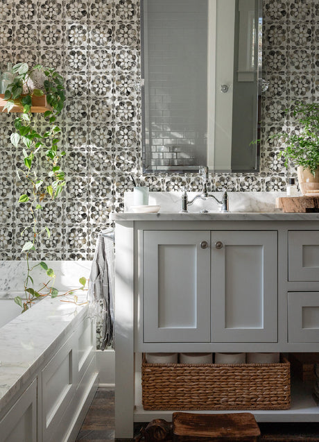 Advantage 2980-26196 Izeda Black Floral Tile Wallpaper