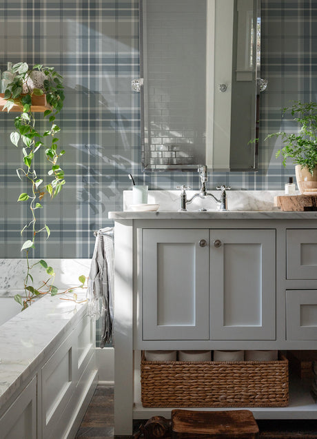 Advantage 2980-92120 Sala Blue Plaid Wallpaper