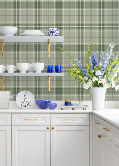Advantage 2980-92122 Sala Green Plaid Wallpaper