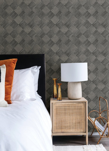 A-Street Prints 2988-70800 Thriller Black Wood Tile Wallpaper