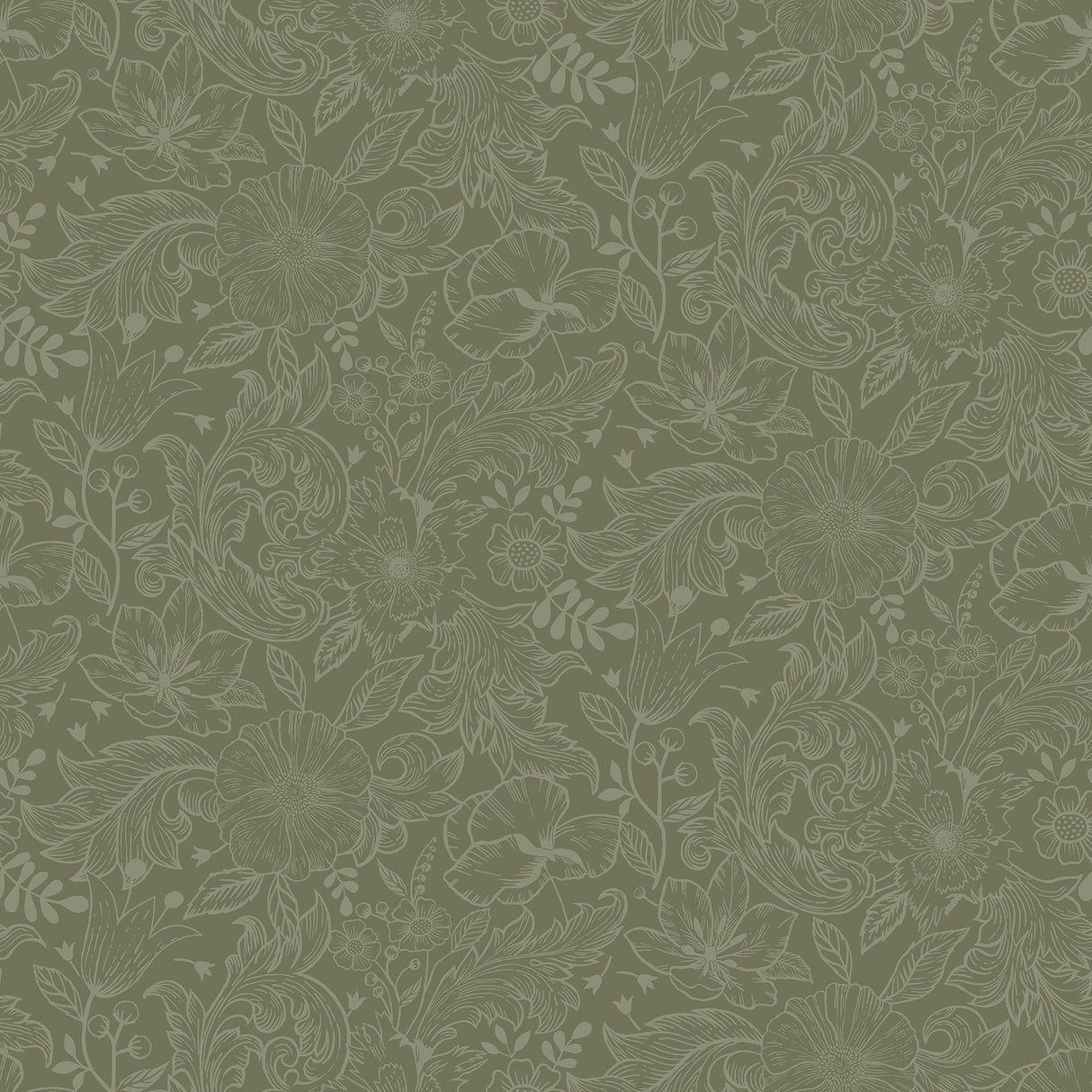 A-Street Prints 2999-13129 Wilma Green Floral Block Print Wallpaper
