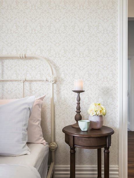A-Street Prints 2999-14005 Rosali Cream Scroll Damask Wallpaper