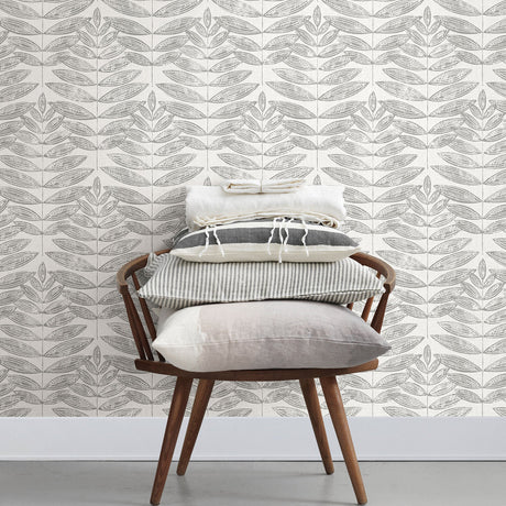 A-Street Prints 2999-25101 Akira Grey Leaf Wallpaper