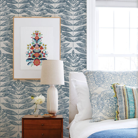 A-Street Prints 2999-25102 Akira Navy Leaf Wallpaper