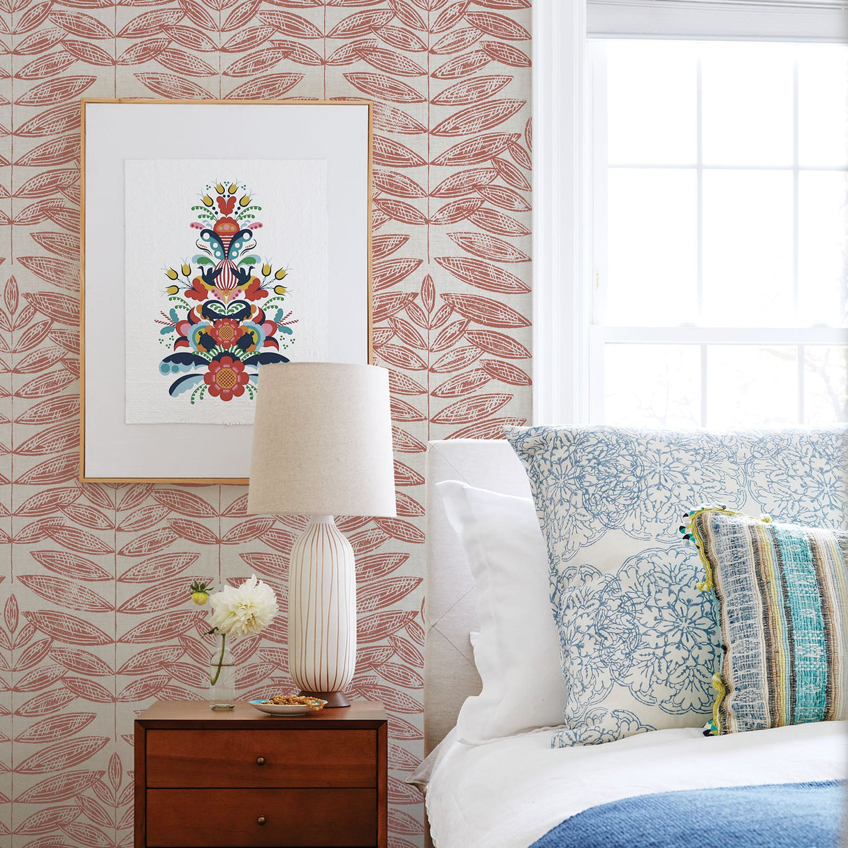 A-Street Prints 2999-25103 Akira Coral Leaf Wallpaper