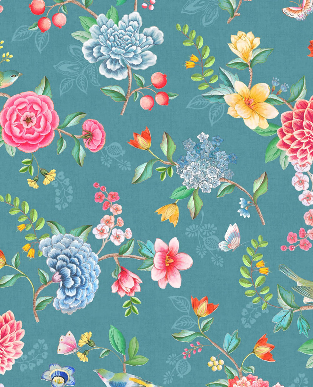 Eijffinger 300105 Good Evening Teal Floral Garden Wallpaper