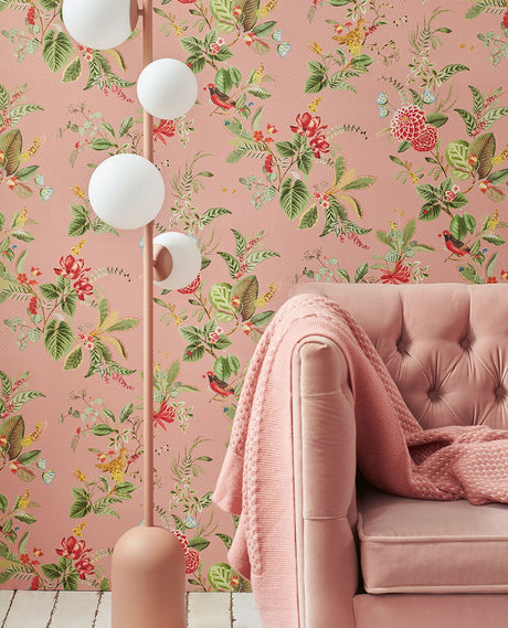 Eijffinger 300111 Floris Pink Woodland Floral Wallpaper