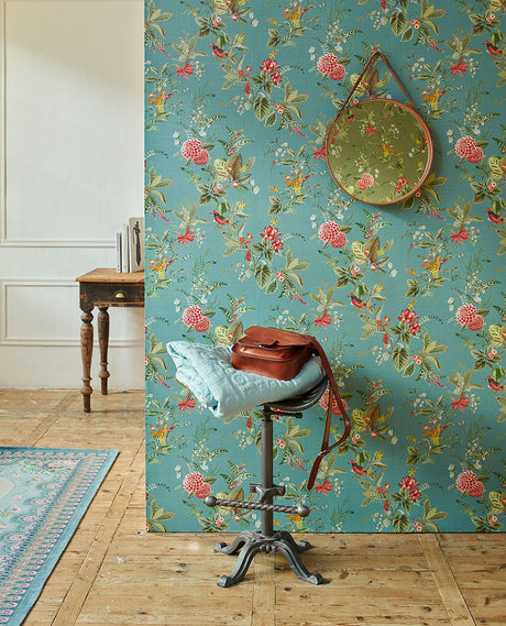 Eijffinger 300115 Floris Turquoise Woodland Floral Wallpaper