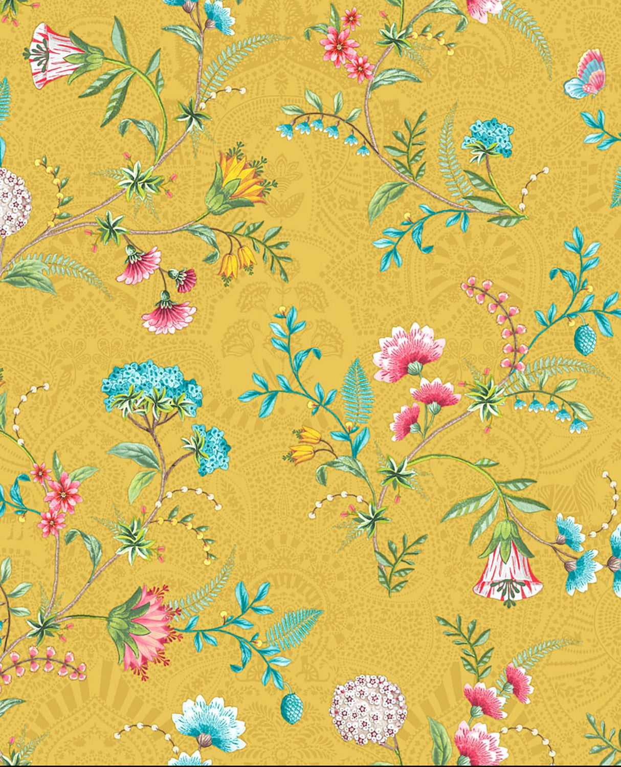 Eijffinger 300123 La Majorelle Yellow Ornate Floral Wallpaper