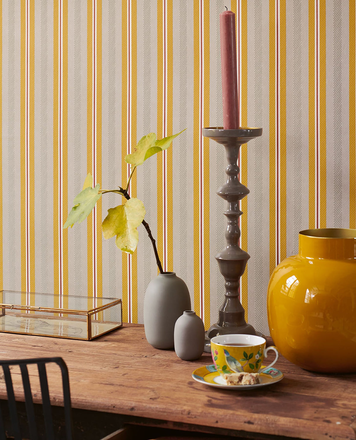 Eijffinger 300133 Cato Mustard Blurred Lines Wallpaper