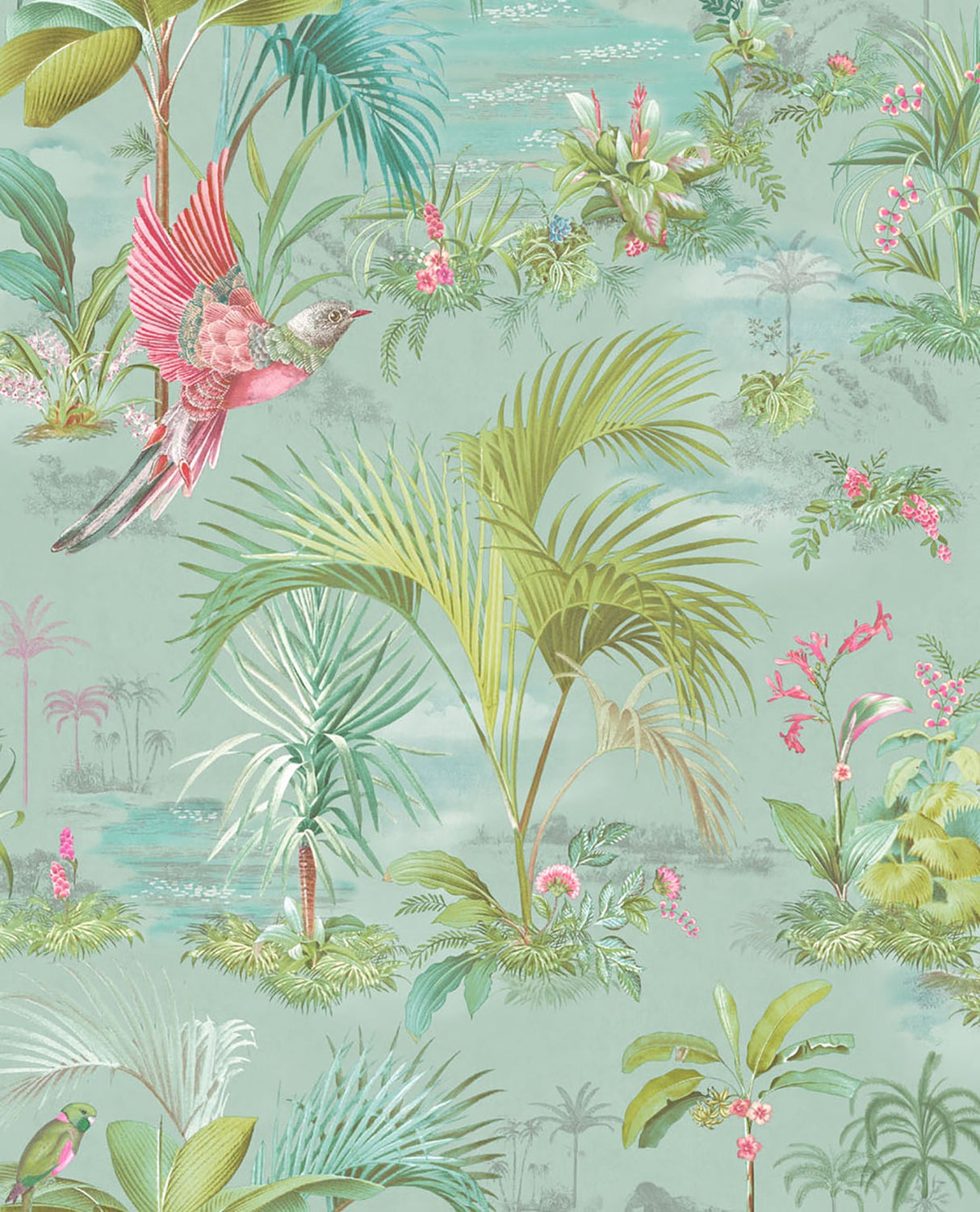 Eijffinger 300145 Calliope Light Blue Palm Scenes Wallpaper