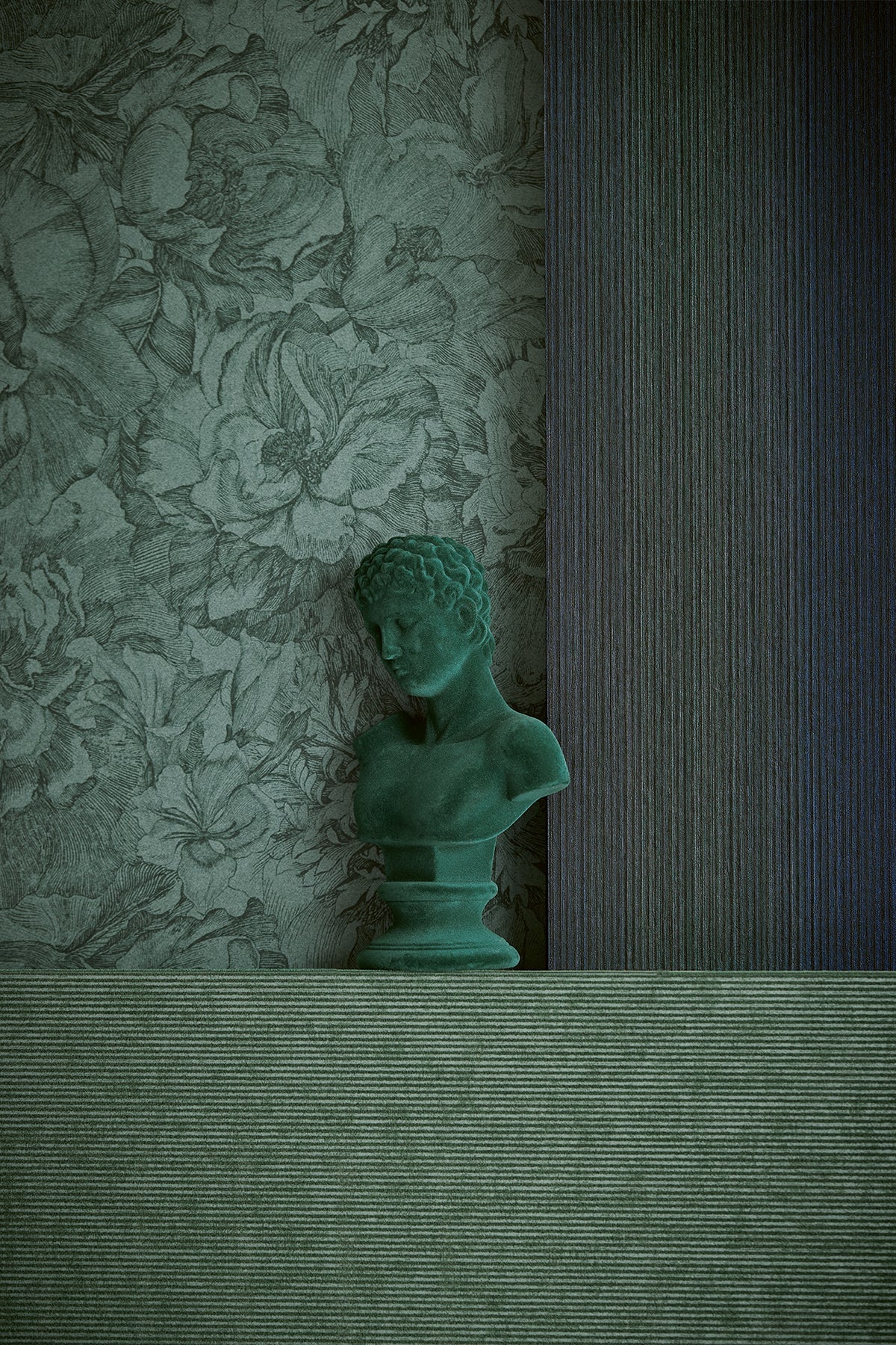 Eijffinger 307322 Leonardo Dark Green Flock Stripe Wallpaper