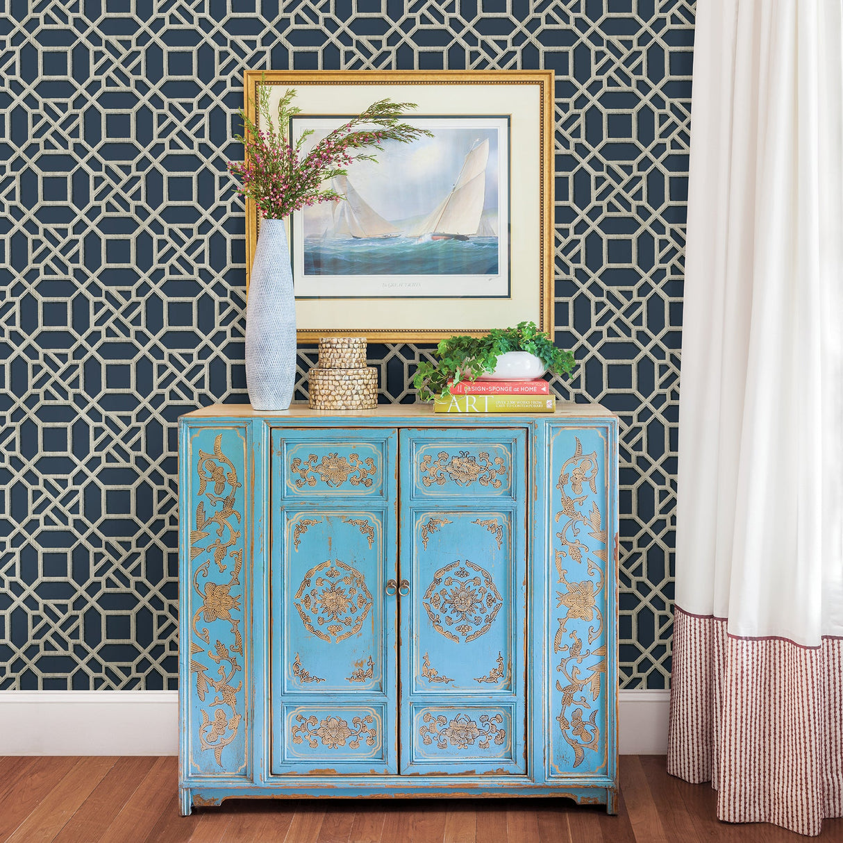 Chesapeake 3112-002714 Adlington Blue Geometric Wallpaper