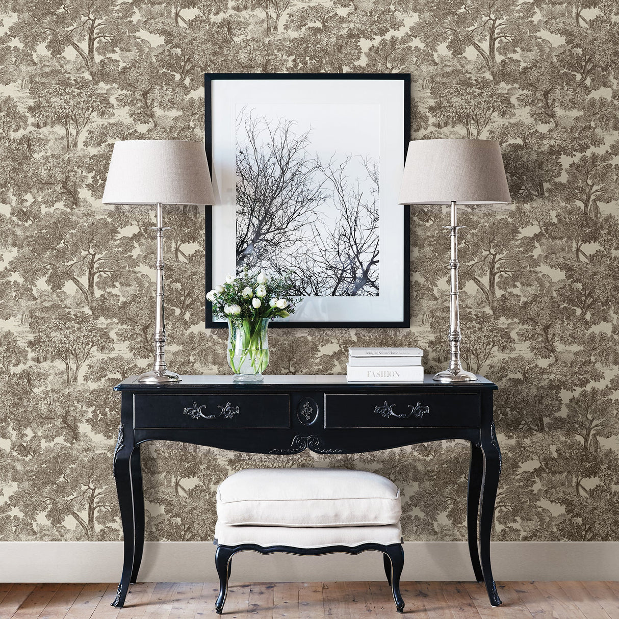 Chesapeake 3112-002719 Blyth Brown Toile Wallpaper