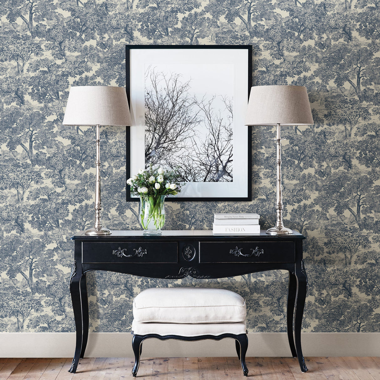 Chesapeake 3112-002724 Blyth Blue Toile Wallpaper