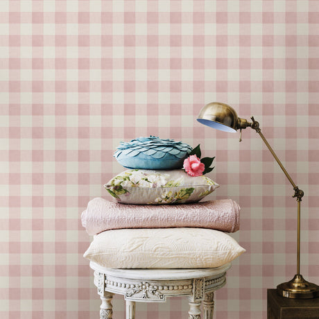 Chesapeake 3112-002725 Claire Pink Gingham Wallpaper