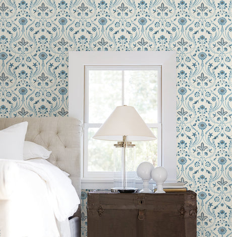 Chesapeake 3113-12003 Island Blue Damask Wallpaper