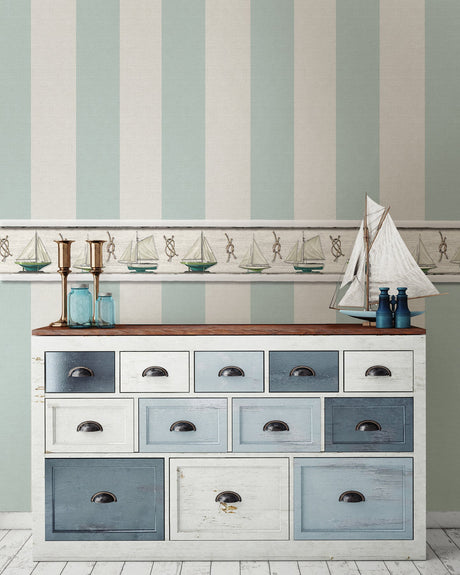 Chesapeake 3113-194536 Awning Aqua Stripe Wallpaper