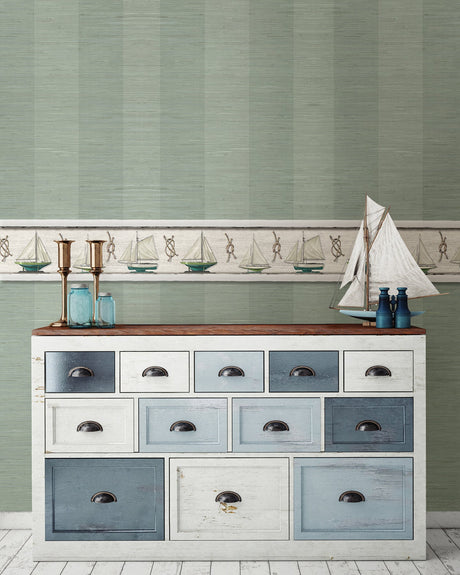 Chesapeake 3113-256011 Oakland Aqua Grasscloth Stripe Wallpaper