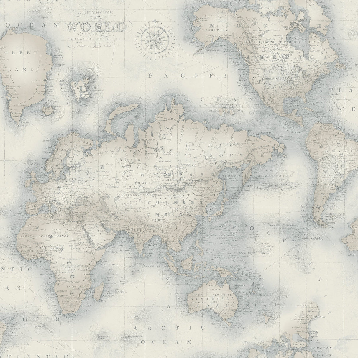 Chesapeake 3113-47547 Mercator Blue World Map Wallpaper