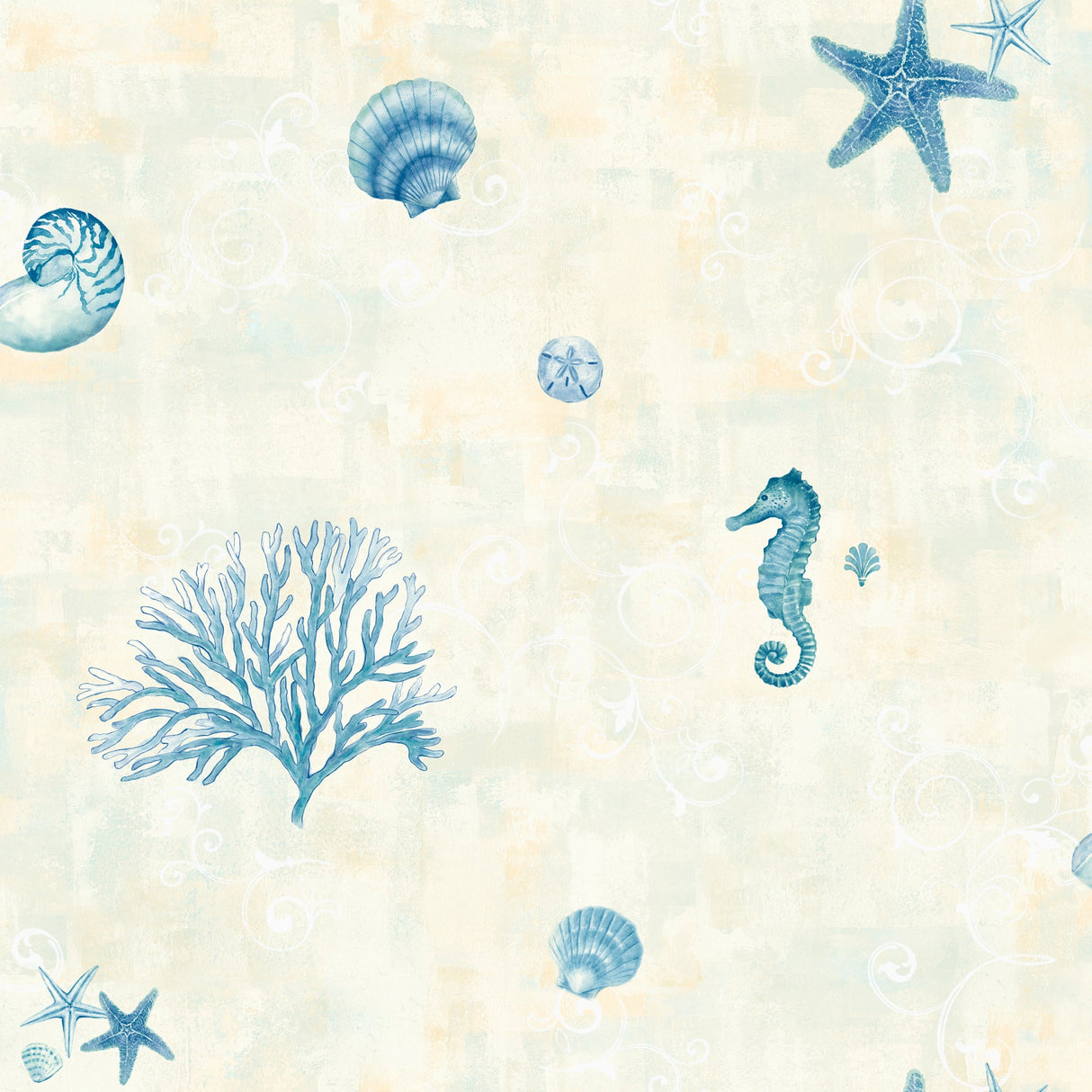 Chesapeake 3113-54531 Boca Raton Blue Seashells Wallpaper
