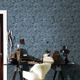 Chesapeake 3114-003381 Gramercy Park Blue Leaf Wallpaper