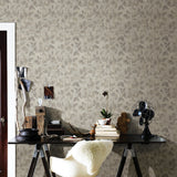 Chesapeake 3114-003383 Gramercy Park Pewter Leaf Wallpaper