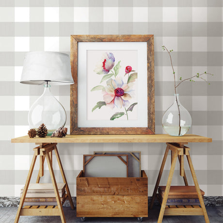 Chesapeake 3115-12531 Amos Light Grey Gingham Wallpaper