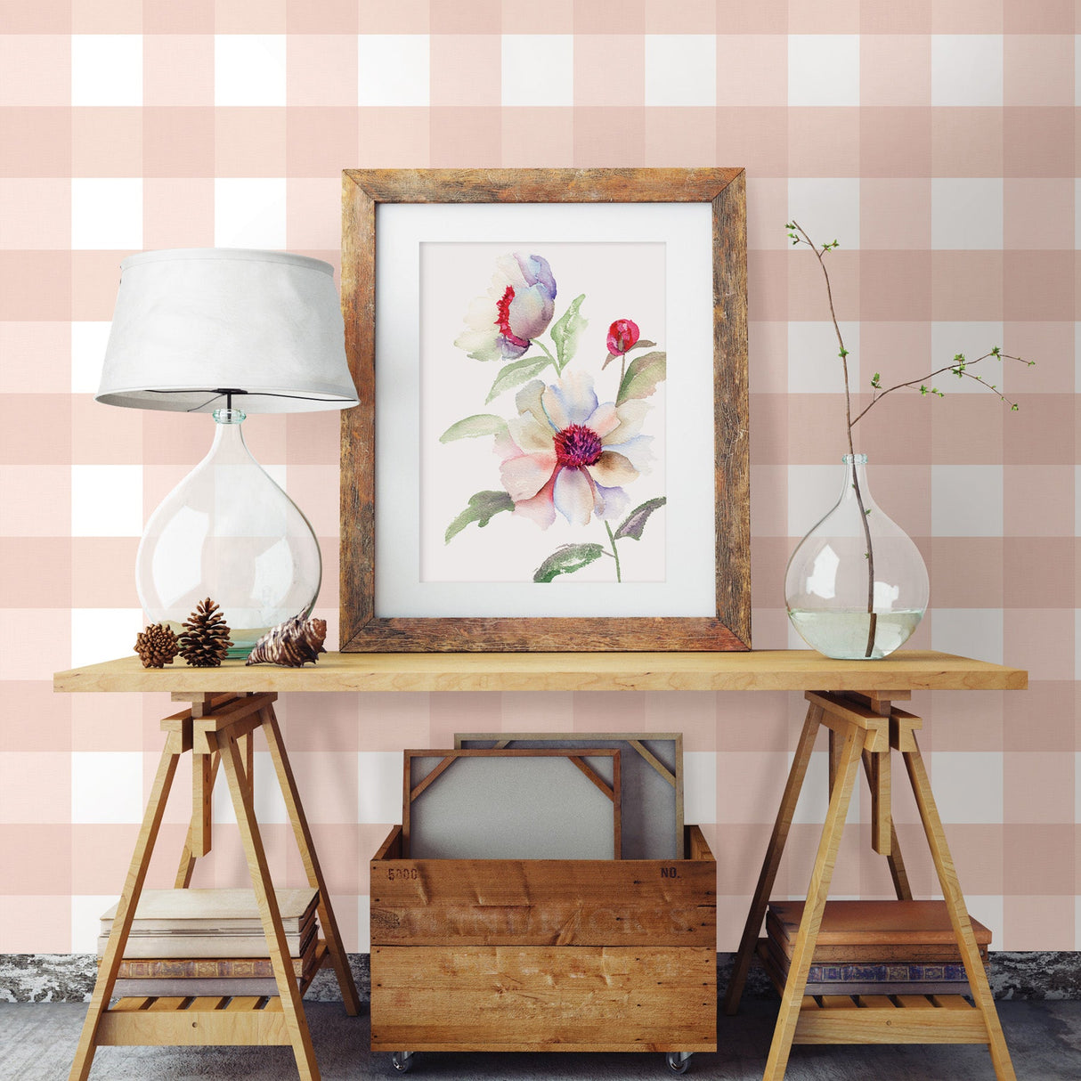 Chesapeake 3115-12534 Amos Light Pink Gingham Wallpaper