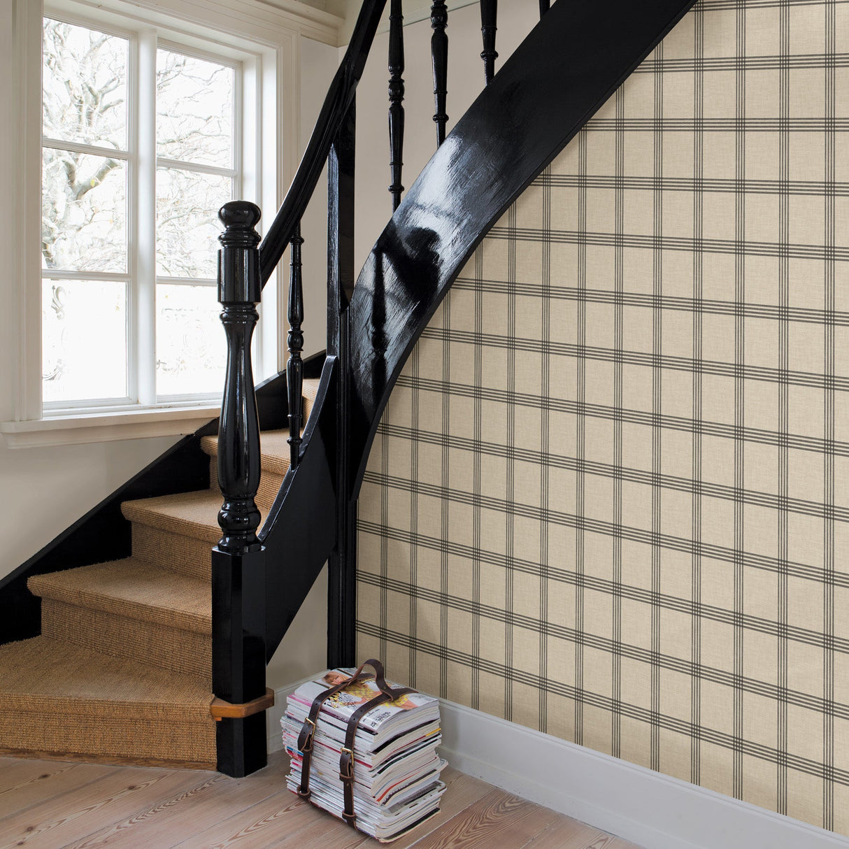 Chesapeake 3115-24479 Twain Black Plaid Wallpaper