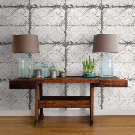Chesapeake 3115-NU2213 Gallery Off-White Vintage Tin Tile Wallpaper