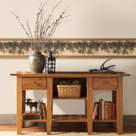 Chesapeake 3118-01391B Pinecone Forest Multicolor Pine Border