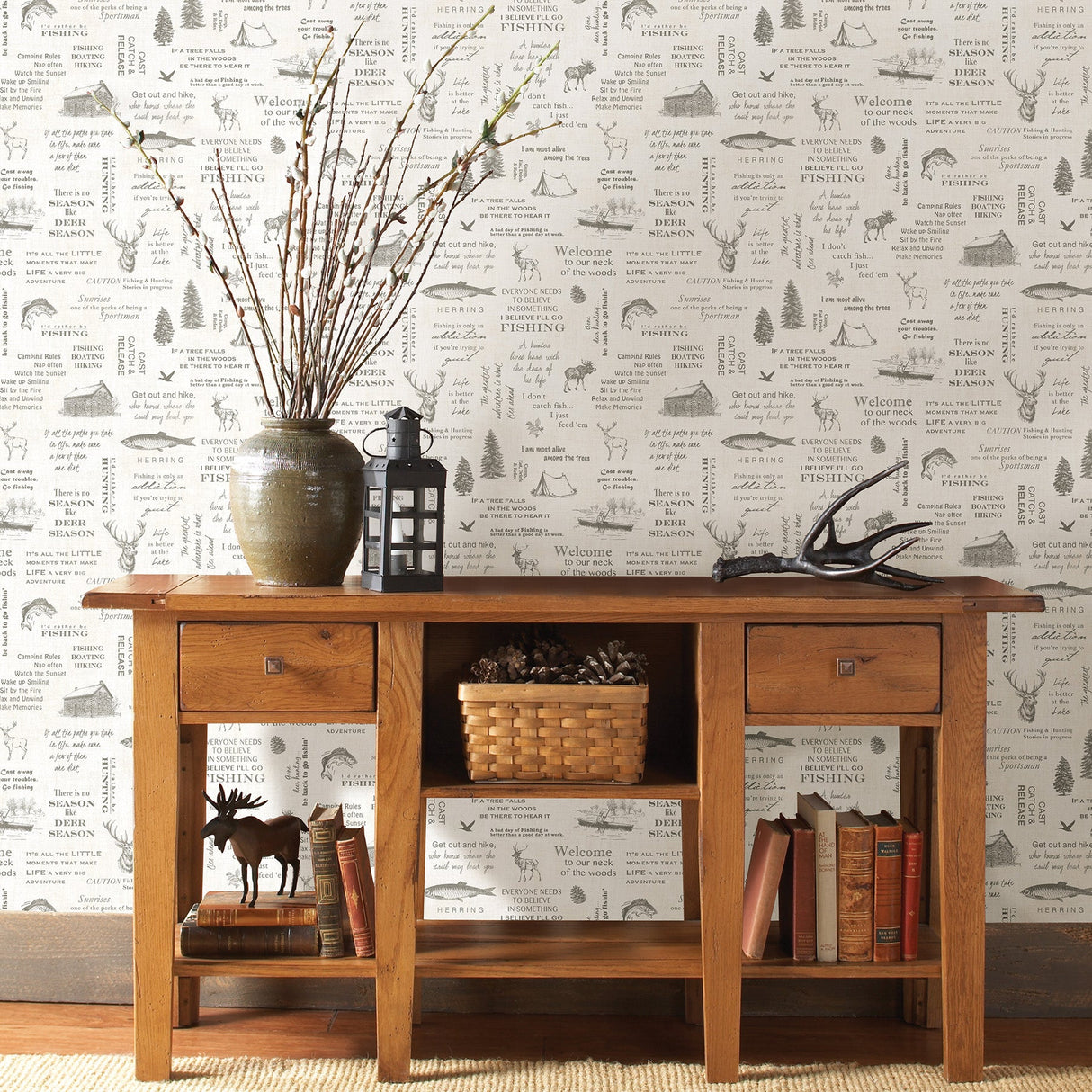 Chesapeake 3118-01473 North Hills Off-White Camping Quotes Wallpaper