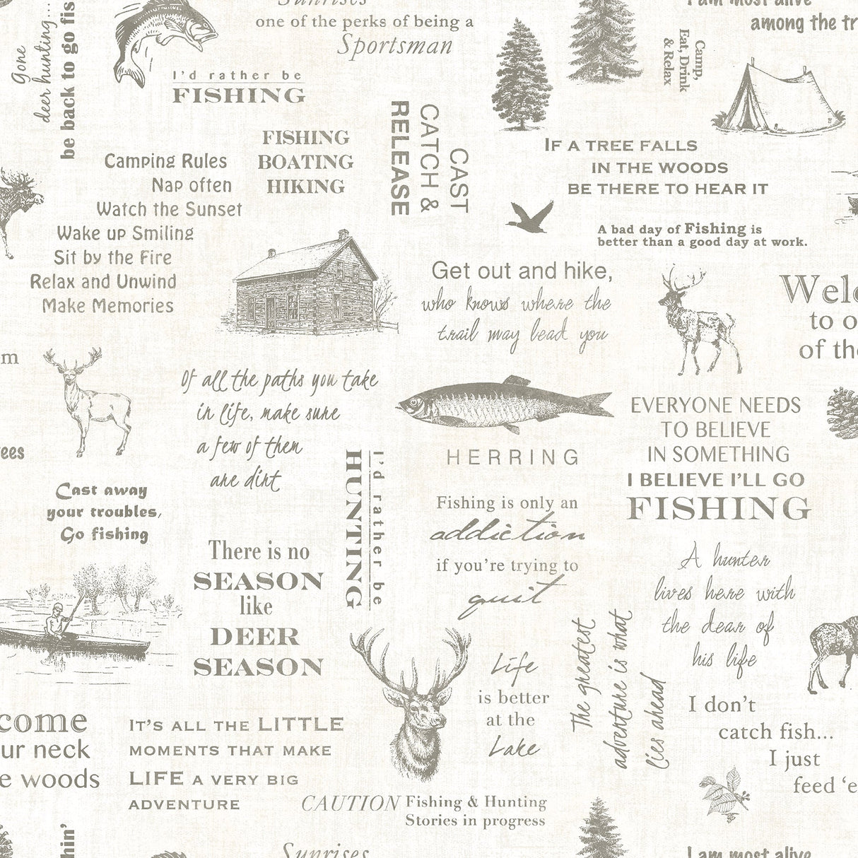 Chesapeake 3118-01473 North Hills Off-White Camping Quotes Wallpaper