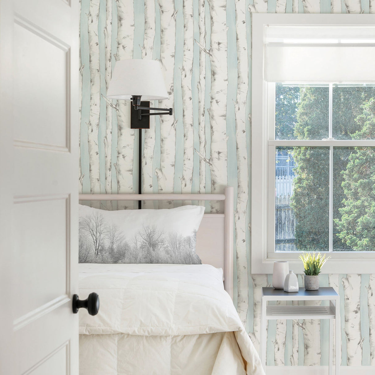 Chesapeake 3118-12602 Pioneer Light Blue Birch Tree Wallpaper