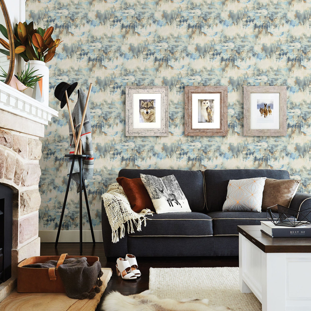 Chesapeake 3118-12611 Tamarack Blue Forest Wallpaper