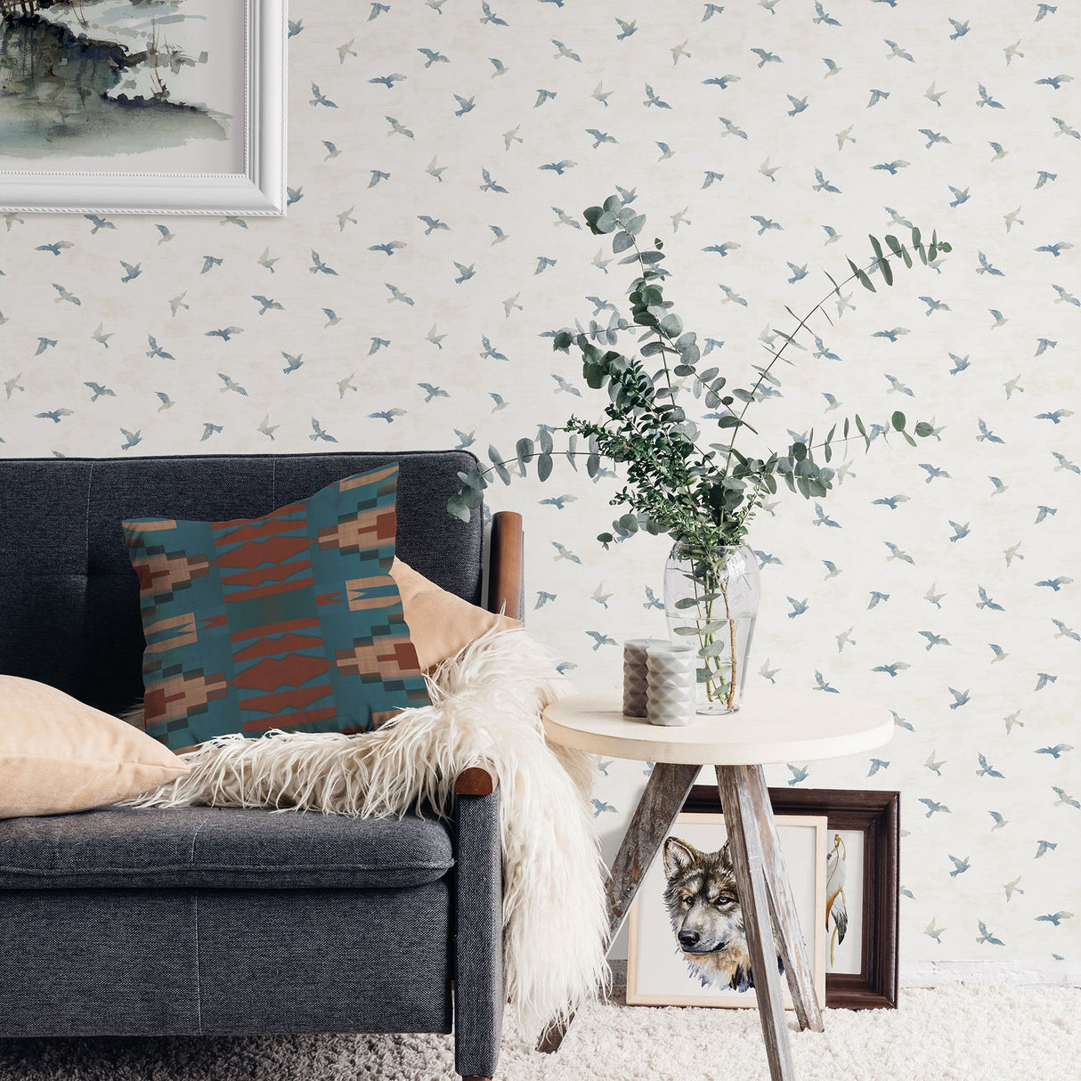 Chesapeake 3118-12621 Soar Denim Bird Wallpaper