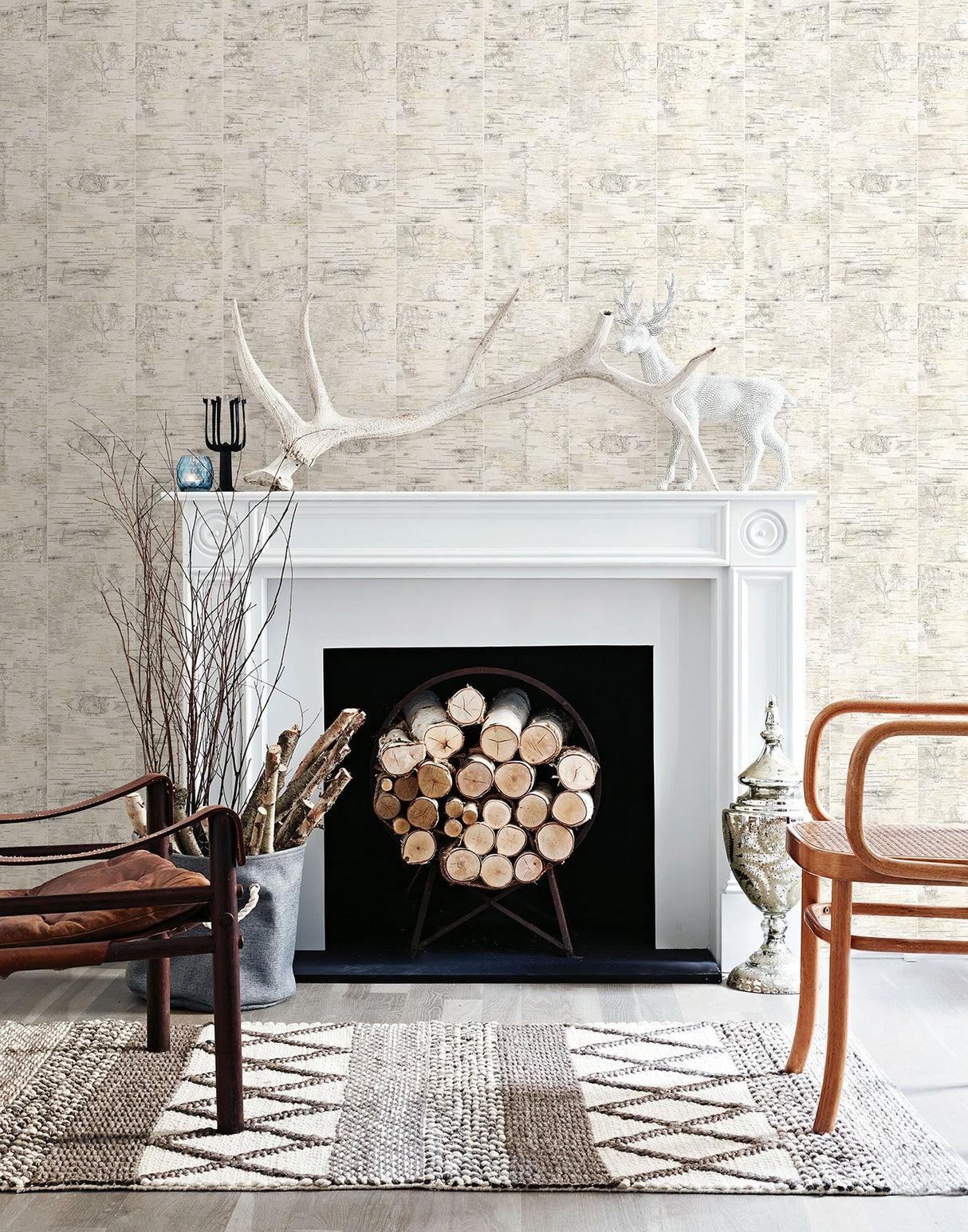 Chesapeake 3118-12642 Champlain Grey Grid Wood Wallpaper