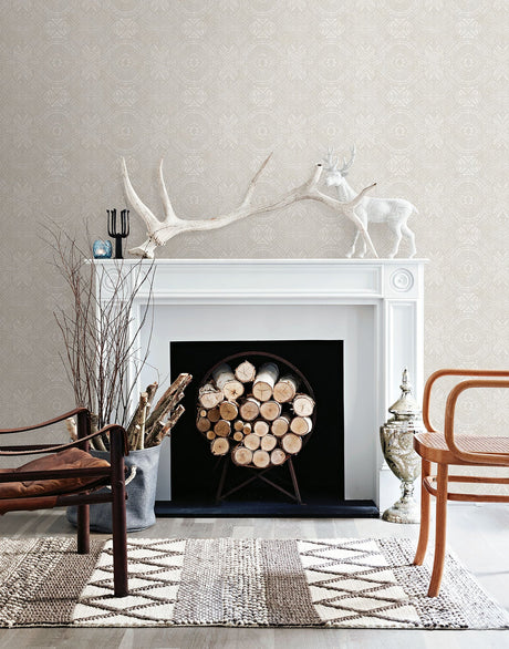 Chesapeake 3118-12664 Java Light Grey Medallion Wallpaper