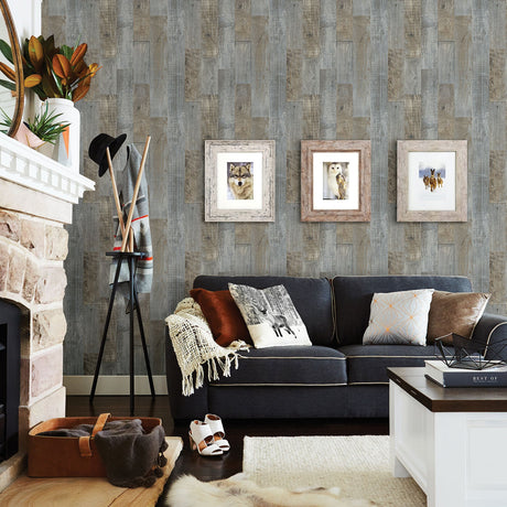 Chesapeake 3118-12691 Chebacco Grey Wooden Planks Wallpaper